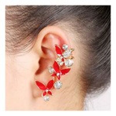 Pendientes ear cuff de cristal y mariposa de esmalte rojo chapados en oro con caja de regalo