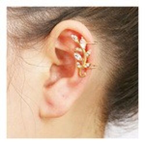 Non-pierced gold tone crystal leaf ear cuff clip on earrings with gift box