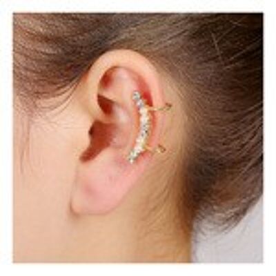 Non-pierced gold tone crystal and faux pearl ear cuff clip on earrings with gift box