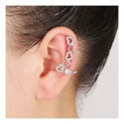 Non-pierced silver tone open crystal heart ear cuff clip on earrings with gift box