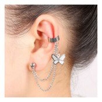 Boucles d'oreilles manchette double chaîne avec breloque papillon et boîte cadeau 1