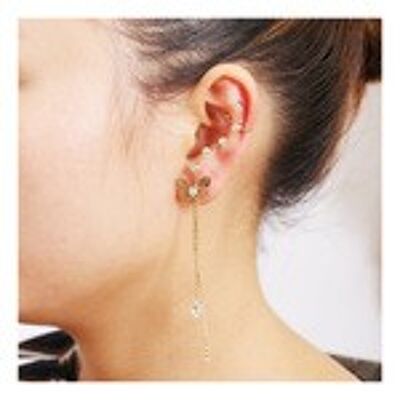 Gold-tone butterfly with crystal tassel ear cuff earrings with gift box