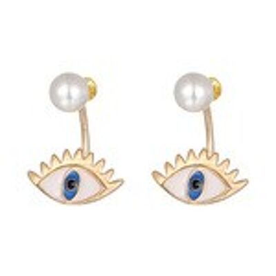 Pendientes colgantes de perla acrílica con esmalte Evil Eye