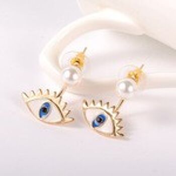 Perle de perle acrylique avec boucles d'oreilles pendantes en émail Evil Eye 2