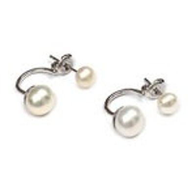 Boucles d'oreilles en plaqué or avec perle d'eau douce blanche à double face de mariée de qualité AAA