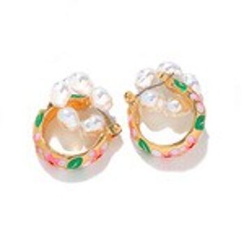 Boucles d'oreilles créoles florales dorées avec fausses perles blanches 8