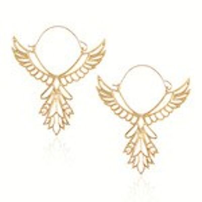 Bohemian Style Bird Wing Hoop Earrings in Gold Tone