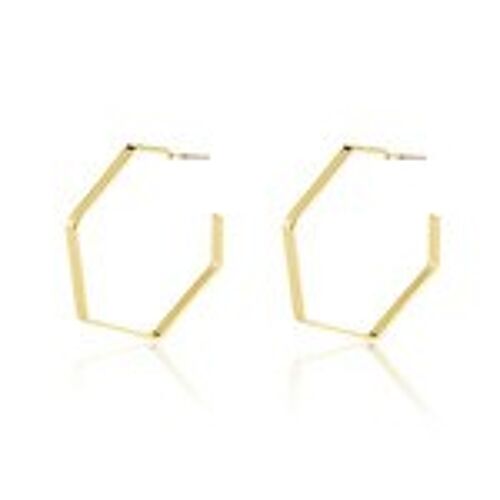Gold Tone Geometric Style Hexagon Hoop Earrings