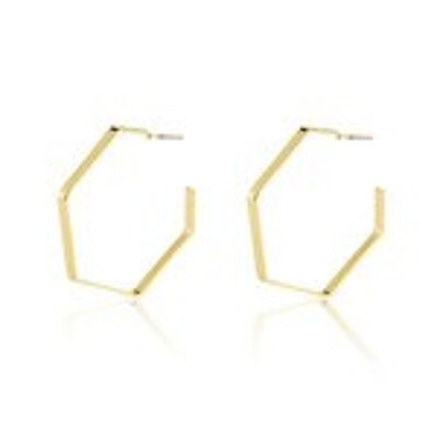 Boucles d'oreilles créoles hexagonales de style géométrique doré