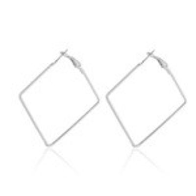 Boucles d'oreilles créoles carrées de style géométrique ton argent