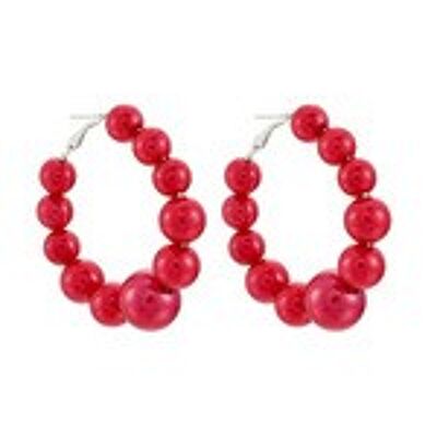 Boucles d'Oreilles Créoles Big Red Pearly Beads
