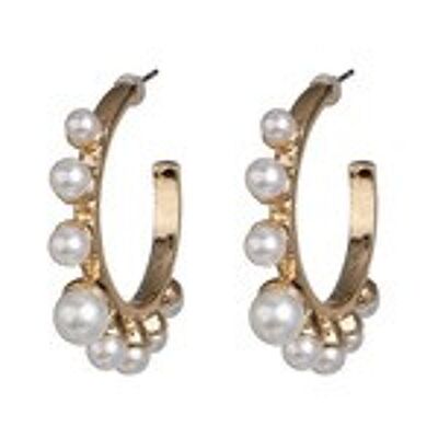 Aretes de aro con perla blanca en tono dorado