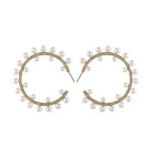 White Faux Pearl and Crystal Hoop Earrings