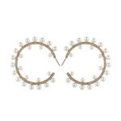 White Faux Pearl and Crystal Hoop Earrings