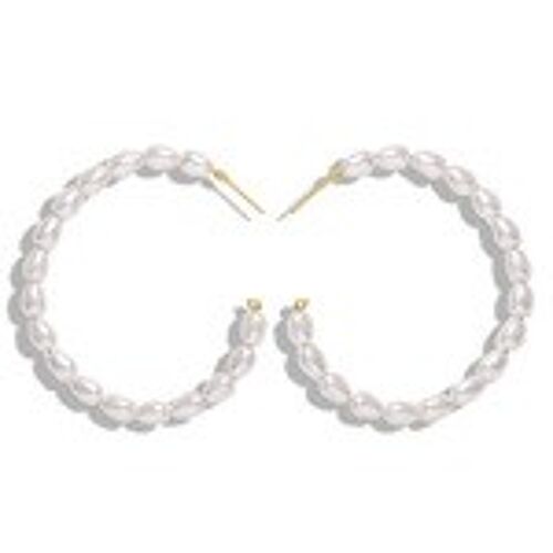 White Faux Pearl Hoop Statement Earrings