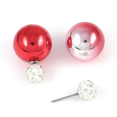 Pendientes de botón de bola de cristal con cuentas acrílicas chapadas en UV de color rojo plateado