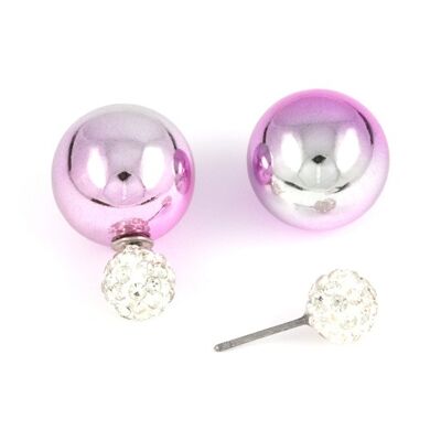 Perla acrilica con placcatura UV orchidea d'argento con orecchini a bottone con sfera di cristallo