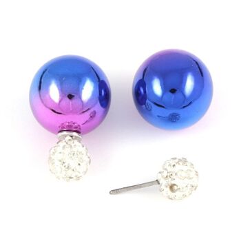 Perle acrylique placage UV bleu violet avec boucles d'oreilles en cristal