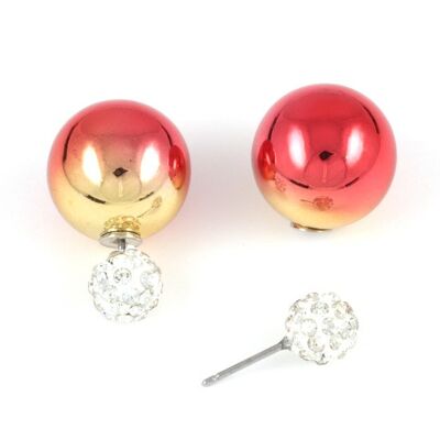 Perla in acrilico placcato UV rosso dorato con orecchini a bottone con sfera di cristallo