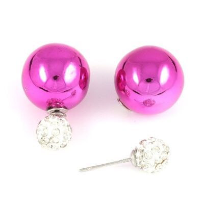 Pendientes de perlas de plástico de orquídea con bola de cristal de doble cara