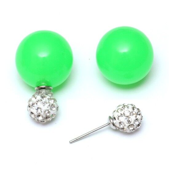 Lime candy colour acrylic bead with crystal ball double sided stud earrings