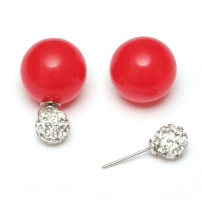 Perle acrylique couleur bonbon rouge avec boucles d'oreilles double face boule de cristal