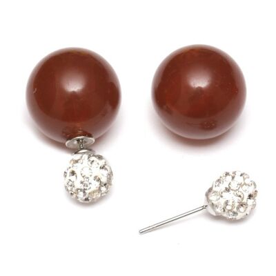 Perle acrylique couleur bonbon marron avec boucles d'oreilles double face boule de cristal