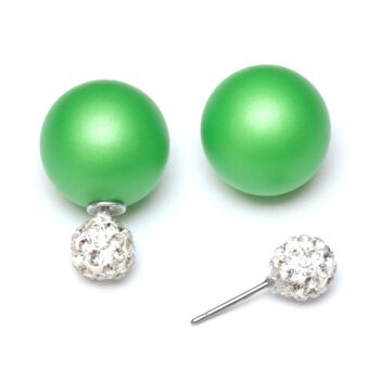 Perle acrylique givrée verte avec boucles d'oreilles double face boule de cristal