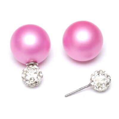 Pendientes de botón de doble cara con cuentas de acrílico esmerilado rosa con bola de cristal
