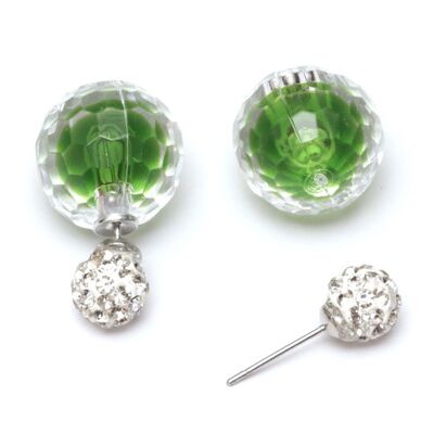 Perle à facettes en acrylique vert avec clous d'oreilles double face boule de cristal