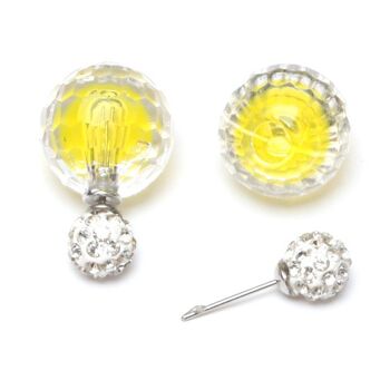 Perle à facettes en acrylique jaune avec clous d'oreilles double face boule de cristal