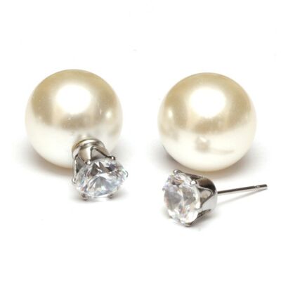 Aretes de doble cara de acero inoxidable 304 con perlas acrílicas CZ blancas