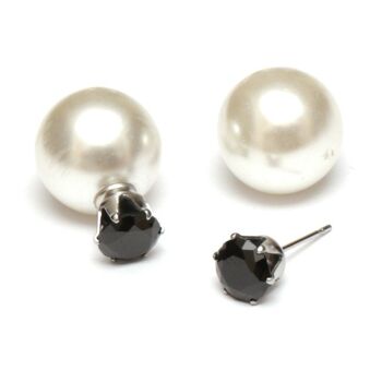Perle acrylique noire CZ perle 304 clous d'oreilles double face en acier inoxydable