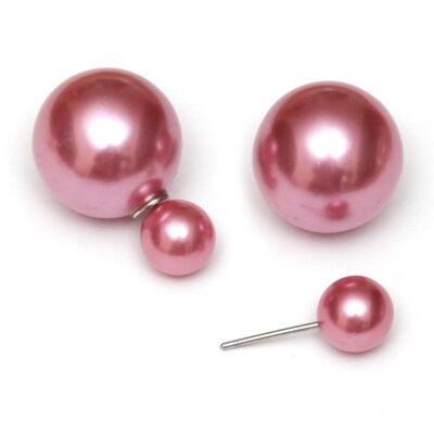 Boucles d'oreilles double face boule perle acrylique ABS rose