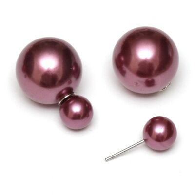 Orecchini a bottone a doppia faccia con sfere di perle acriliche in ABS rosso brunastro