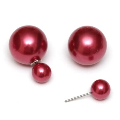 Boucles d'oreilles double face boule de perles acryliques ABS rouge foncé