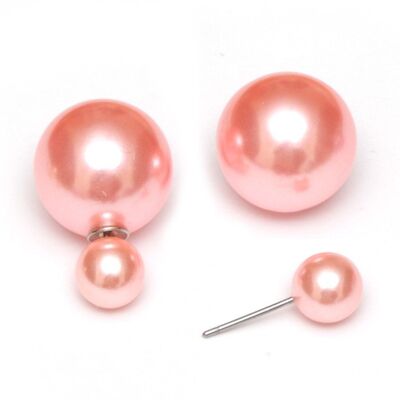 Orecchini a bottone a doppia faccia con perle acriliche in ABS rosa chiaro