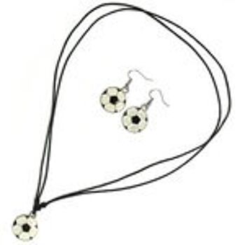 Ensembles de bijoux en émail Collier et boucles d'oreilles réglables avec cordon en cire de coton et pendentif de football 1