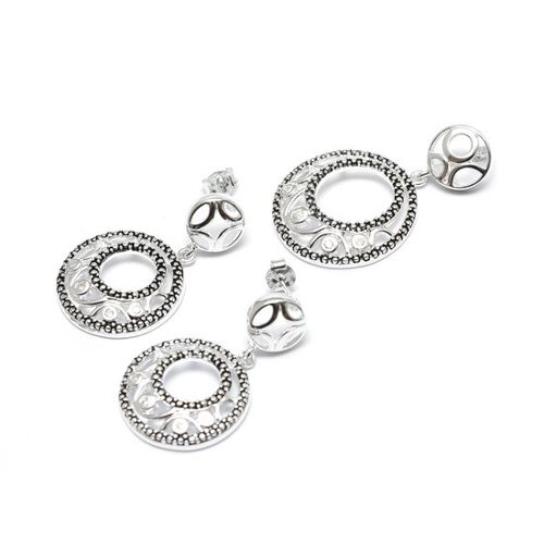 Sterling silver jewellery set of cubic zirconia hoop pendant and earrings