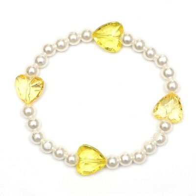 Goldenrod Transparent Acrylique Coeur Perles et Blanc Imitation Perle Acrylique Perles Bracelet pour Enfants