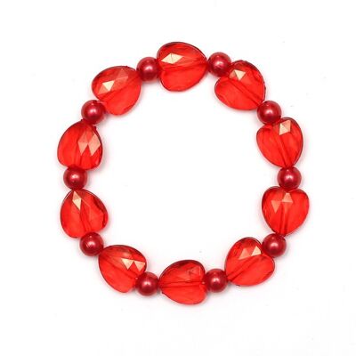 Rote Imitationsperlen-Acrylperlen und transparentes Acryl-Herz-Perlen-Armband für Kinder