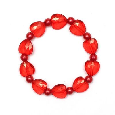 Pulsera de cuentas de acrílico de perlas de imitación rojas y cuentas de corazón de acrílico transparente para niños