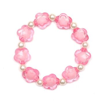 Fleur Acrylique Transparente Rose avec Perle d'Imitation Bracelet Perles Acryliques pour Enfants