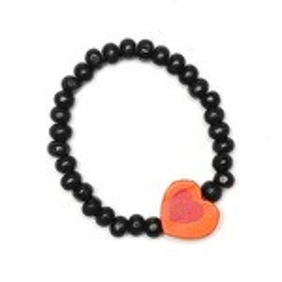 Perles en bois noires avec bracelets extensibles en forme de cœur pour enfants