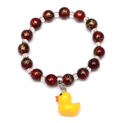 Red Drawbench Acrylic  Stretch Bracelets for Kids with Resin Duck Pendants and Glass Seed Beads