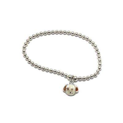 Sterling silver children stretchy bracelet with enamel dog charm