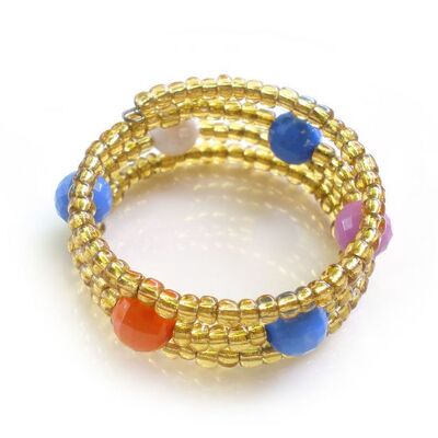 Pulsera infantil abalorios amarillos con esfera multicolor