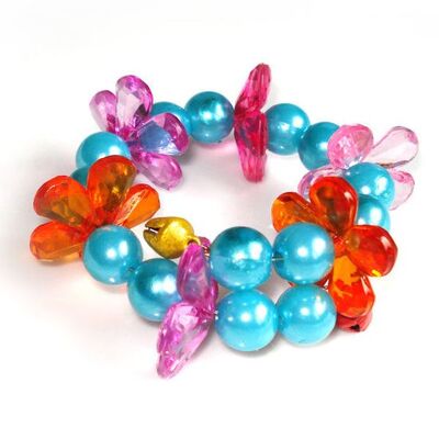 Bracciale perla blu con bambini fiore multicolori