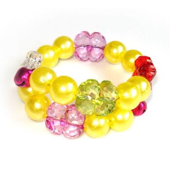 Bracelet enfant perle jaune avec trèfle à quatre feuilles multicolore