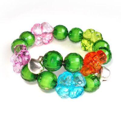 Pulsera infantil abalorio verde transparente con trébol de cuatro hojas multicolor